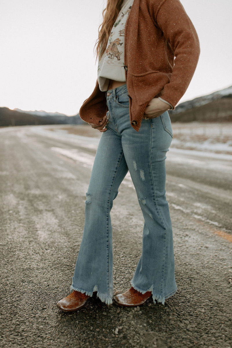 The {Lettie} High Rise Distressed Flare Jeans